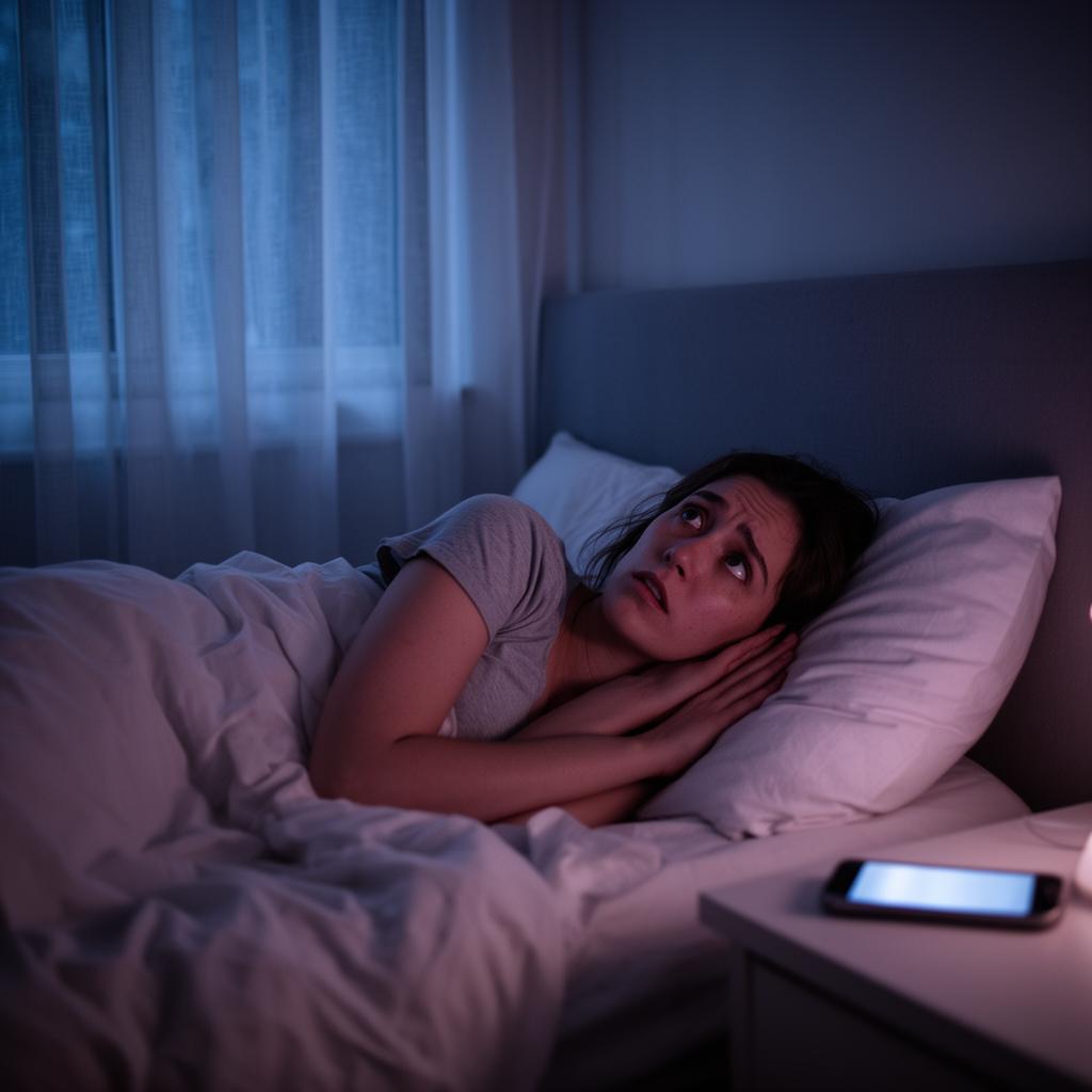 A restless person trying to sleep — hot, wired, exhausted